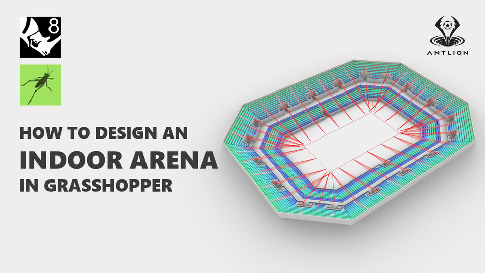 A two-tier indoor arena bowl modelled with Antlion, seats coloured by C-value
