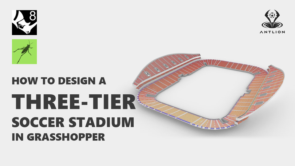 A three-tier soccer stadium bowl modelled with Antlion, seats coloured by C-value