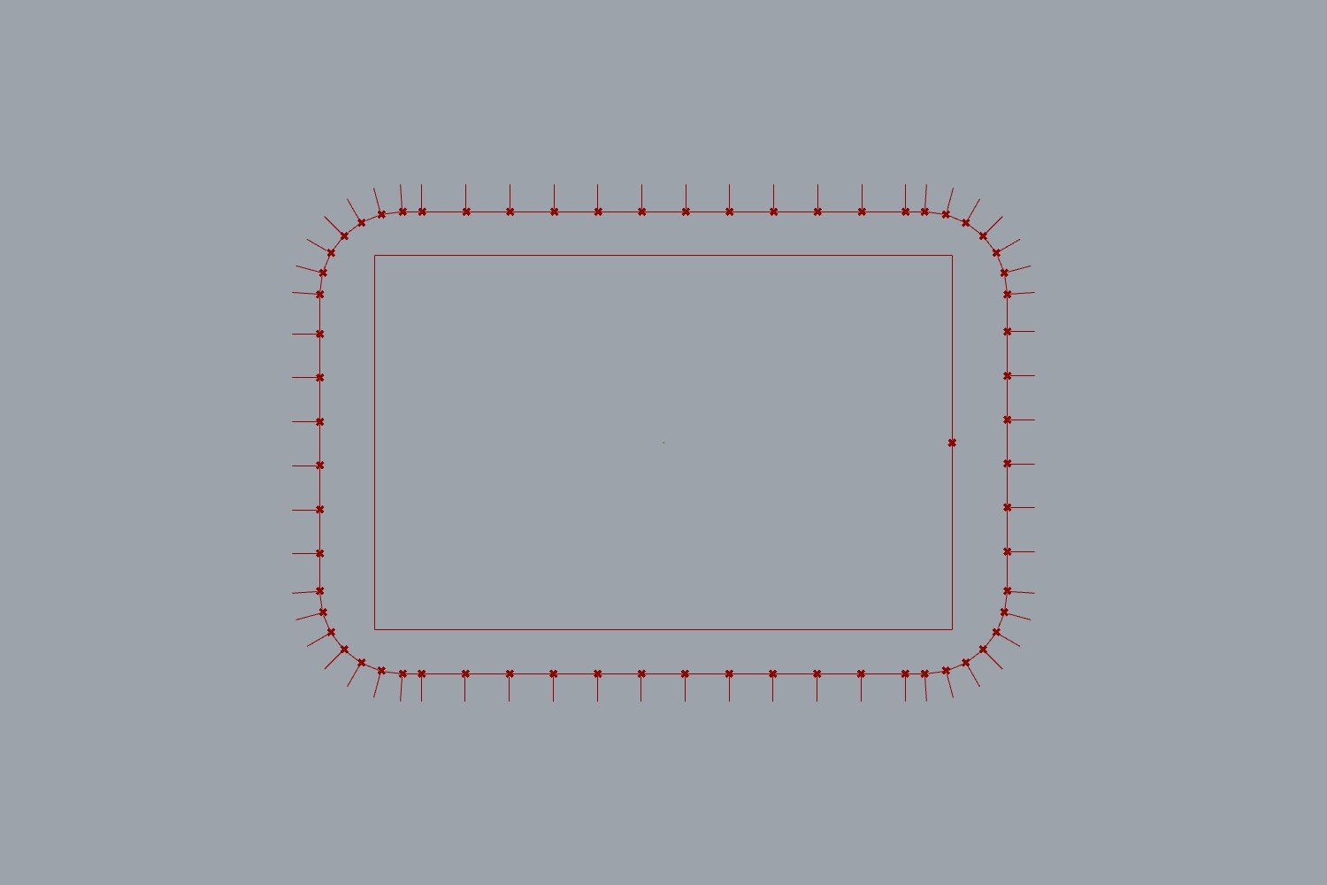Top view: the soccer field, the rounded start line around it and the section axes.